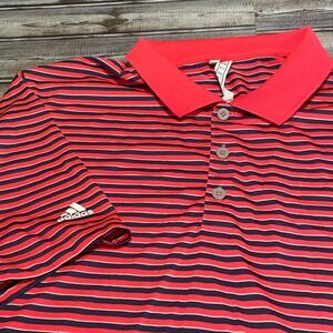 Adidas Striped Golf Polo Shirt Mens Red Blue‎ Performance Size XL